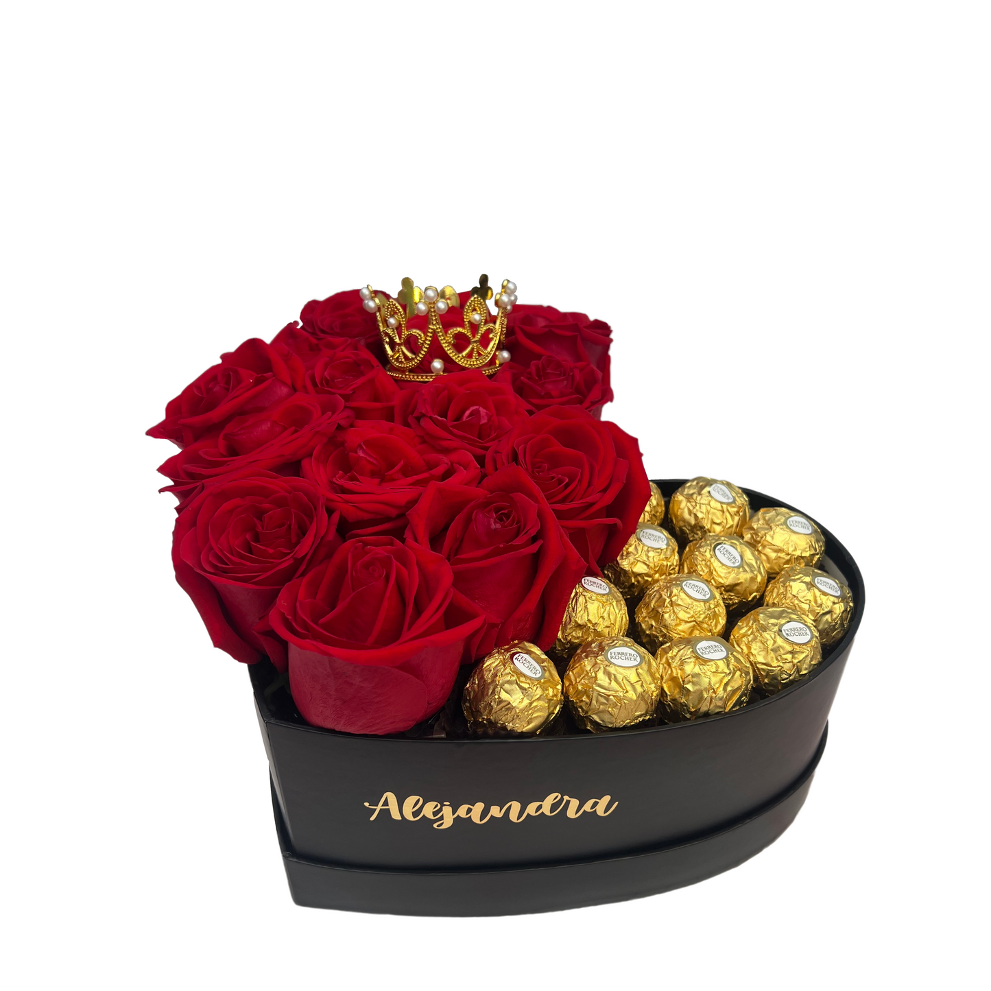 BOX CORAZÓN 12 ROSAS + FERRERO ROCHER