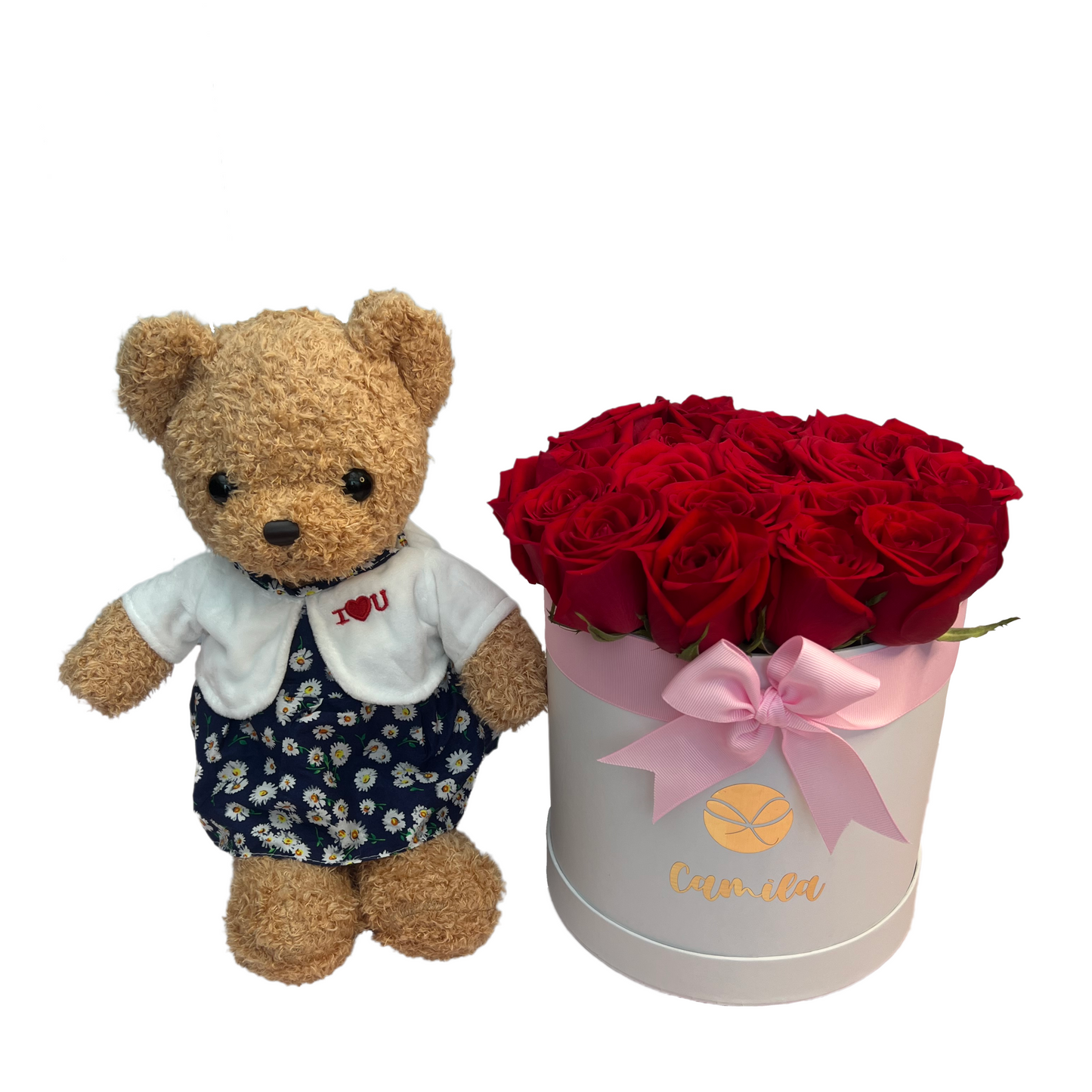 BOX DE 18 ROSAS ROJAS PREMIUM + OSITA